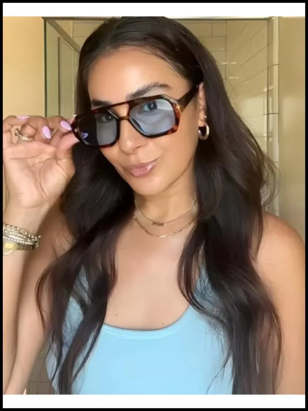 Trendy Oversized Aviator Sunglasses for Women Men UV400 Double Bridge Hexagon